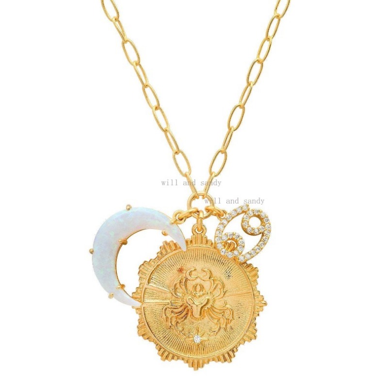18k Gold Designer Necklaces Set 12 Horoscope Zodiac Sign Necklace Designer Opal Moon Charm Woman Girls Gold Chain Cubic Zirconia CZ Jewelry Valentine 
