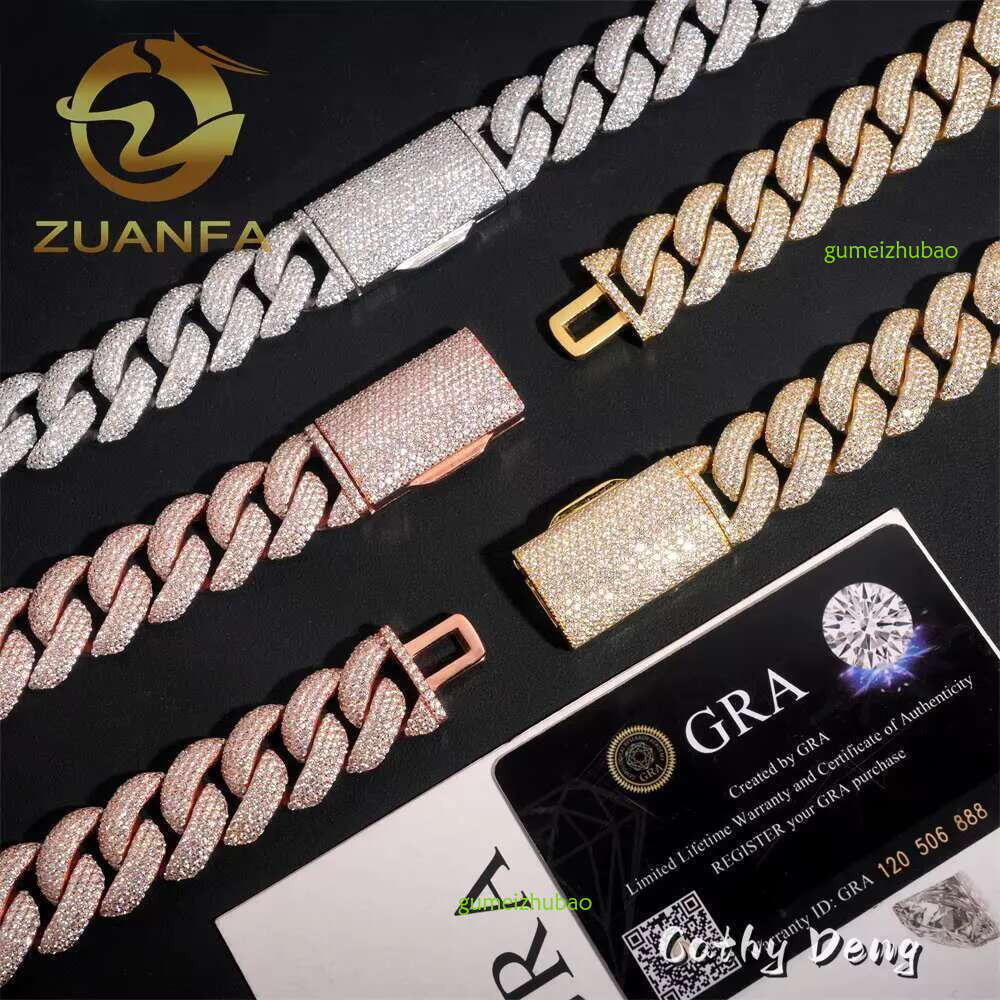 20mm 4rows Iced Out Sier Moissanite k High Quality Hip Hop Jewelry Men Cuban Chain With GRA Certificate