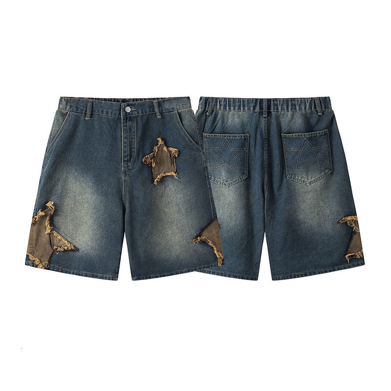 2025S Fashion Designer Zongchi Clothing Society Brand American Patchwork Used Water Washed Cowboy Shorts For Men S Summer Loose Trendy Wide Leg Pentag