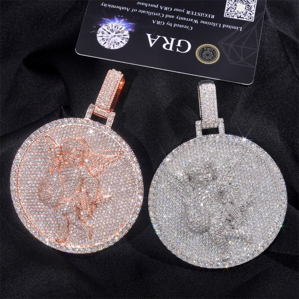 Diamond Hair New 2.5-inch Circular Angel Hip Hop Pendant 925 Silver Moissanite Pendant Can Thread 10mm Chain