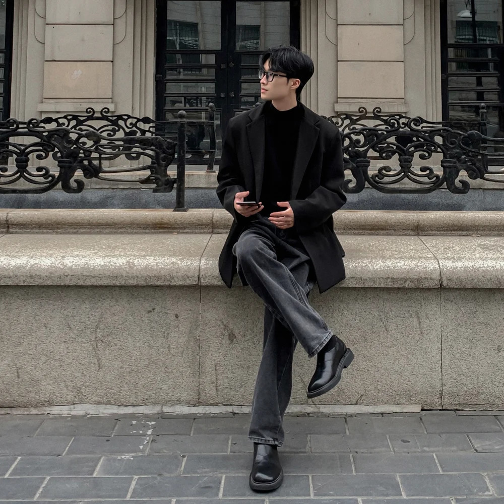 Oversized Korean Style Mens Loose Casual Small Suit Mens Autumn Padded Shoulder Suit Jacket Unisex Top 250321