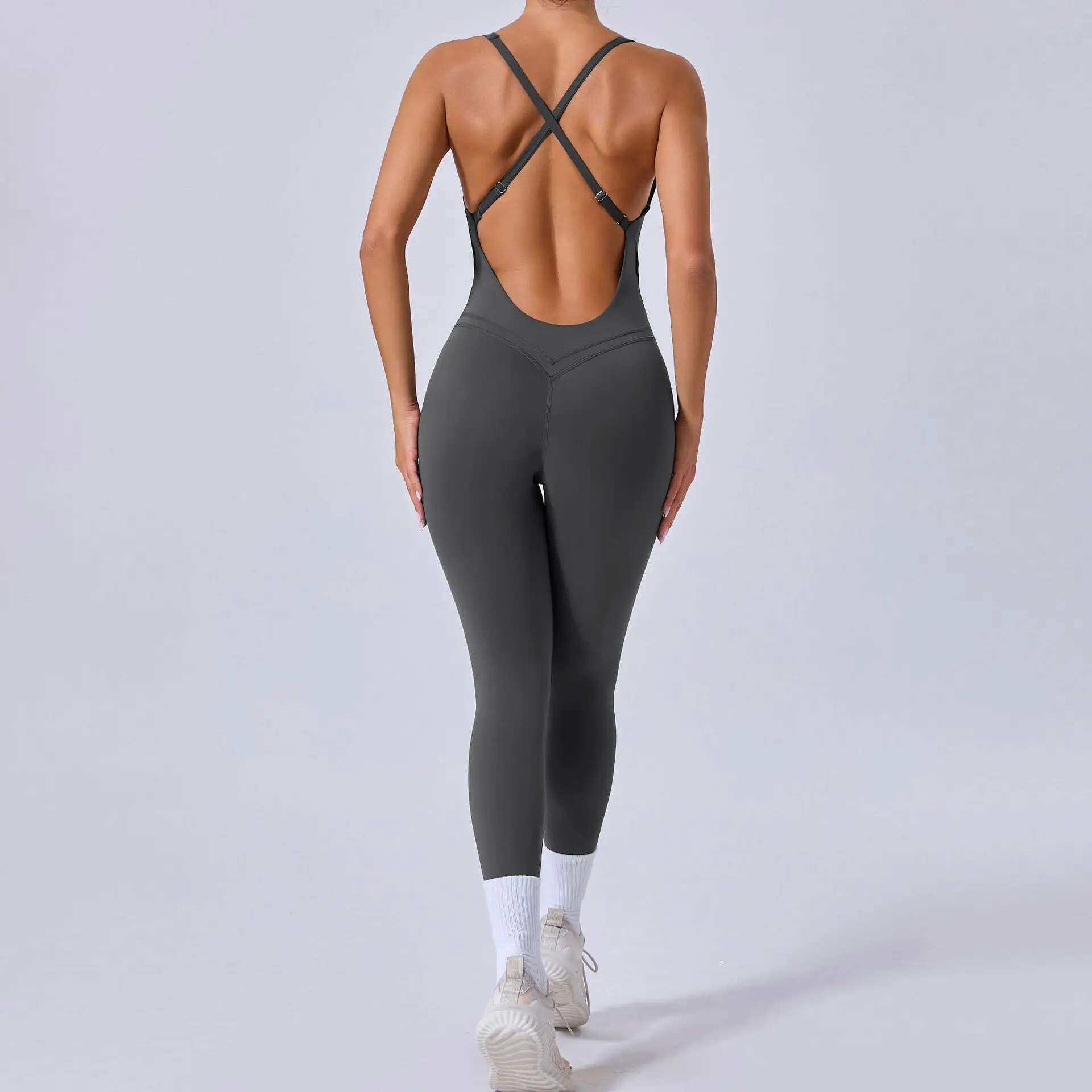 Rompers Yoga Sets Solid Black Hollow Out Bandage Backless Cross Jumpsuit for Women Fiess One-piece Gym Clothing Tracksuit