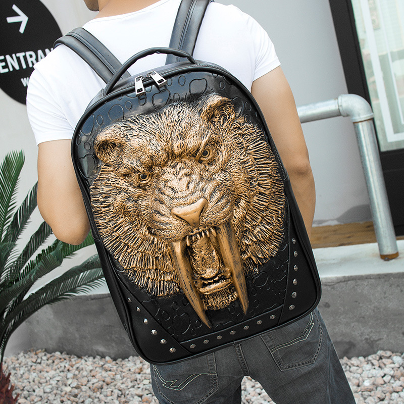 2025S Fashion Designer New Large Capacity Outdoor Travel PU Waterproof Computer Backpack Animal Stereoscopic Swordtooth Tiger Men S Bag