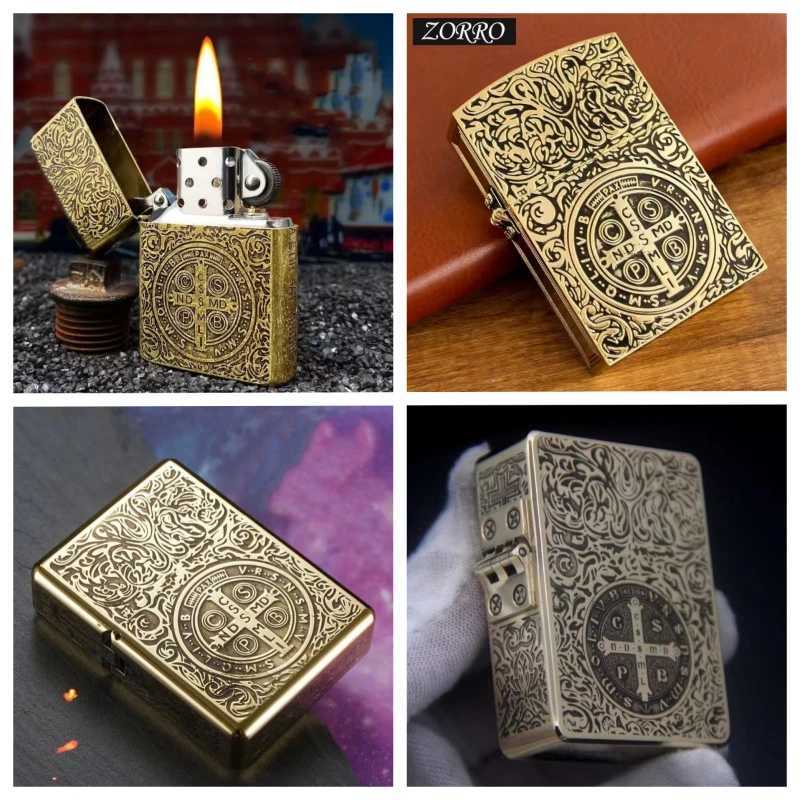 Zorro Brass Kerosene Lighter 1 1 Constantine Collection Deep Carved Pattern Creative Mens Smoking AccessoriesC250322