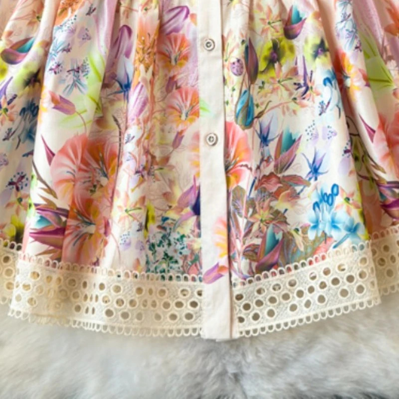 Spring Autumn Lantern Sleeve Women Dresses Lace Floral Korean Fashion Retro Vestidos Mujer Stand Collar Mini Dress