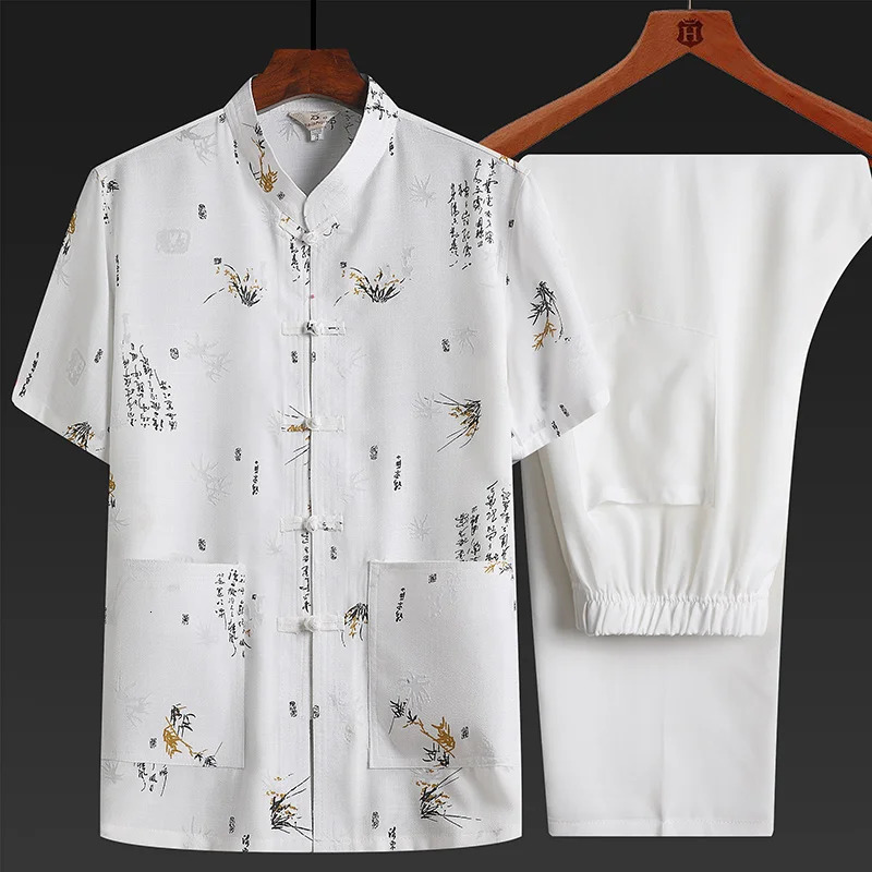 Cotton Fried Dough Twists Tang suit shirtpants Chinese style elderly cotton Fried Dough Twists Tang suit grandfather linen loose household suit 250318