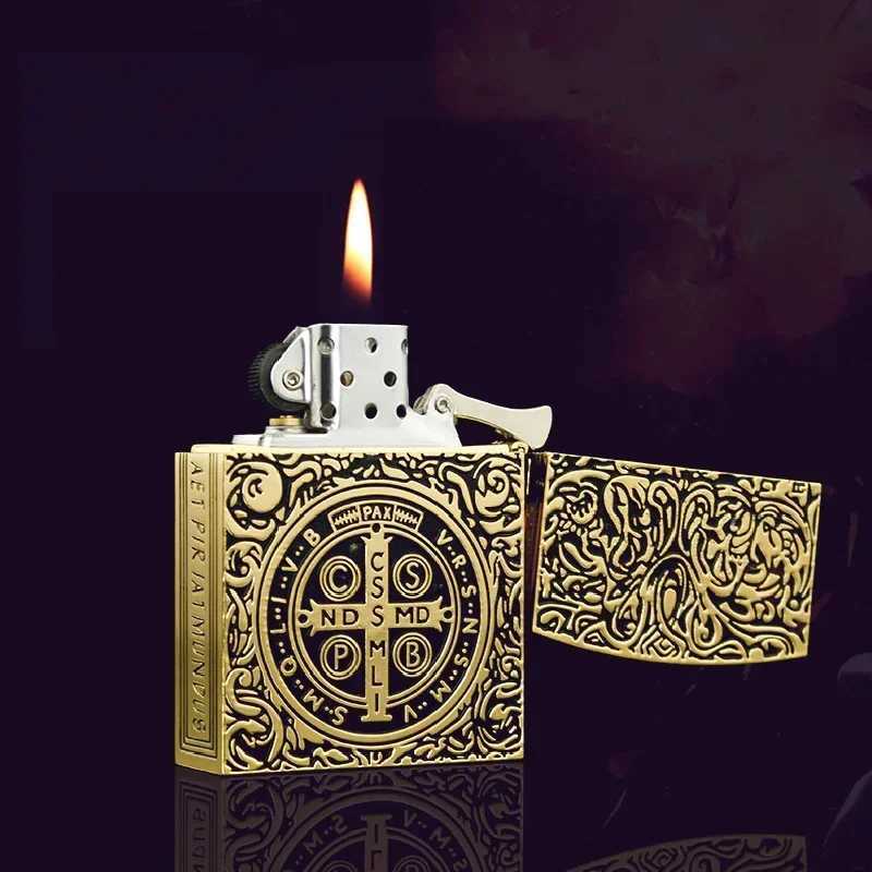 Zorro Brass Kerosene Lighter 1 1 Constantine Collection Deep Carved Pattern Creative Mens Smoking AccessoriesC250322