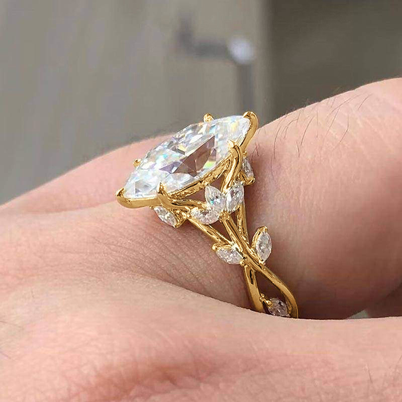 Choucong Ins Top Sell Wedding Rings Luxury Jewelry 18K Gold Fill Marquise Multi Color 5A Cubic Zircon CZ Diamond Women Leaf Vine Engagement Band Ring 