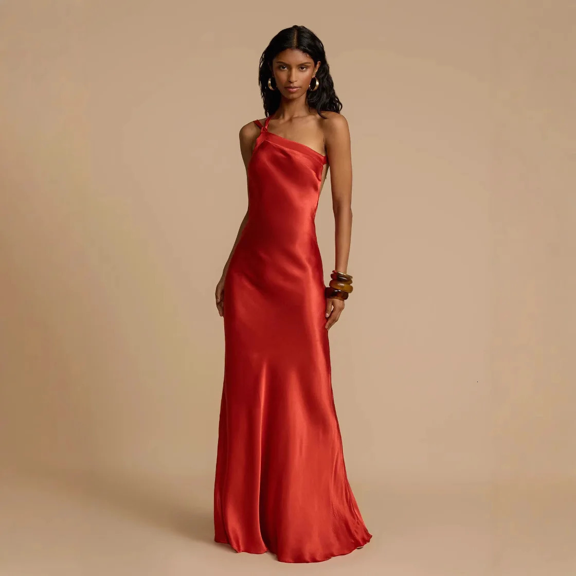 Europe and the United States Spring Summer Party Oblique Shoulder Slim Dress Casual Fashion Color Ding