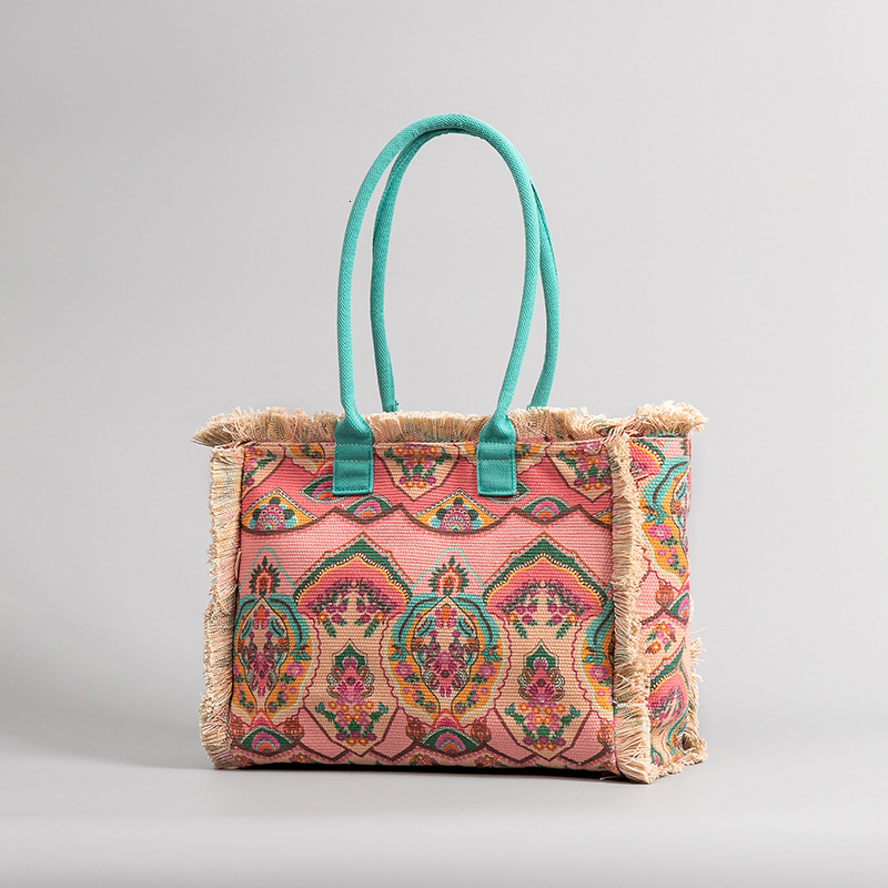 2025S Fashion Designer Tote Bohemian Shoulder Zipper Handbag Large Capacity Canvas Bag Women S Summer