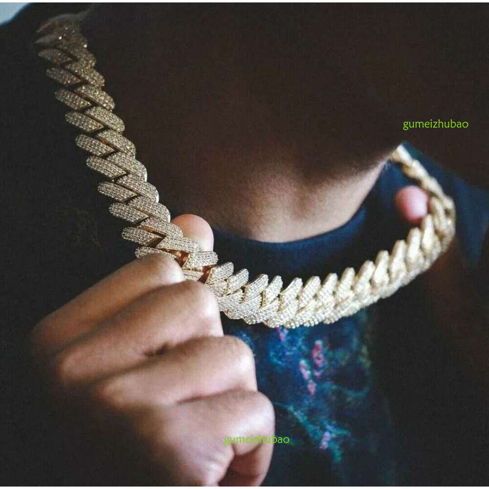 necklace moissanite chain 20mm Dia Miami Prong k Choker Bracelets 14k White Gold Iced Icy Cubic Zirconia Jewelry 7inch-24inch Cuban