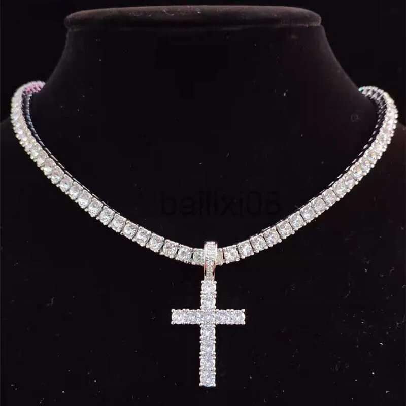 Necklaces Men Women Hip Hop Cross Pendant Neckle with 4mm Zircon Tennis Chain Iced out Bg Neckles HipHop Jewelry Fashion Gift J230620