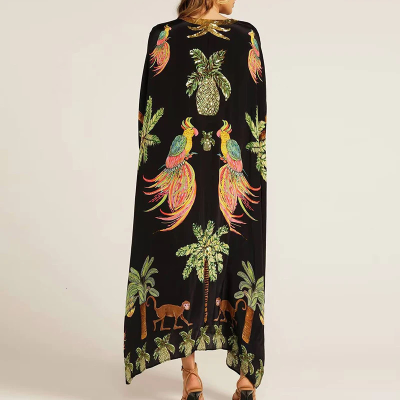 Fashionable loose floral summer dress with casual batwing sleeves Bohemian beach dress womens V-neck printed party dress Vestidos 250318 - view 5