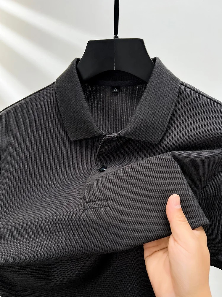 High quality solid color short sleeve polo shirt 100% pure cotton mens T-shirt simple solid color high-end business casual top 250322