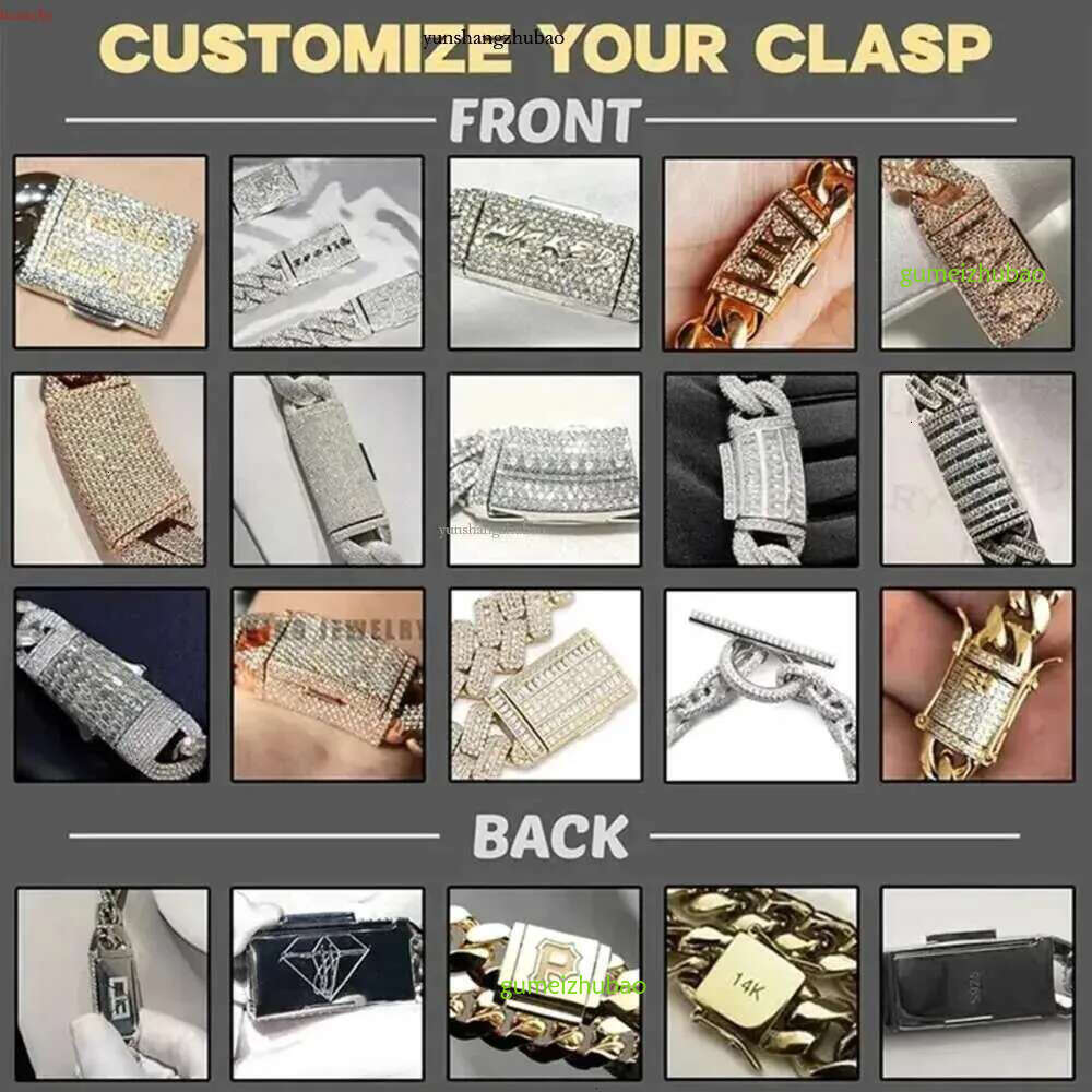 Hip hop rapper Moissanite Necklace Jewelry vs Sterg Sier 20mm ice out black Diamoissanite Cuban k chain