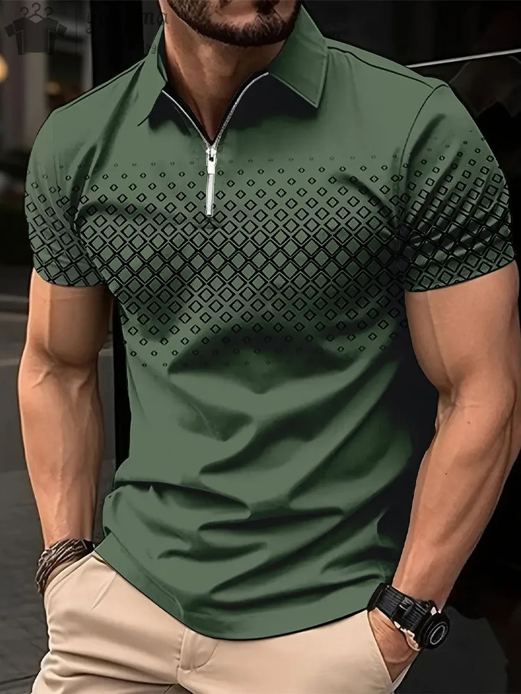 Men Polo Zipper Polo Shirt Solid Golf Tops Daily Outdoor Tees Business Casual Style Shirts Loose Oversized Men T-Shirt Clothing 250322