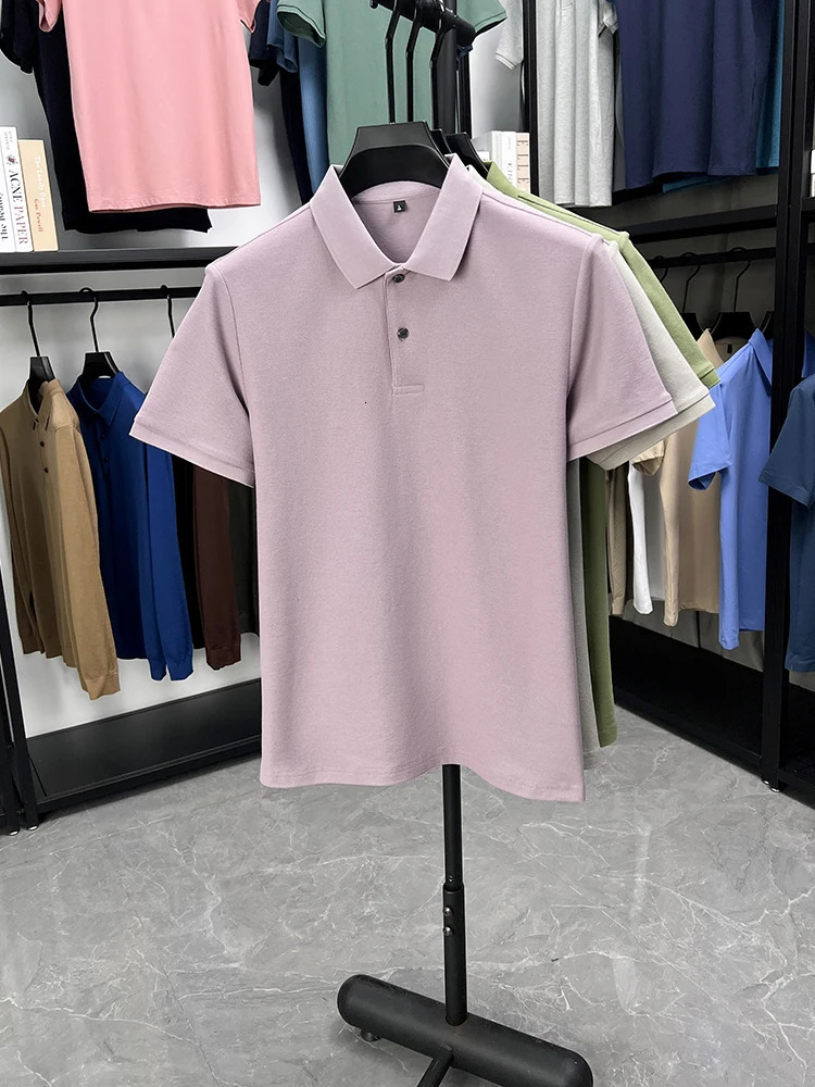 High quality solid color short sleeve polo shirt 100% pure cotton mens T-shirt simple solid color high-end business casual top 250322