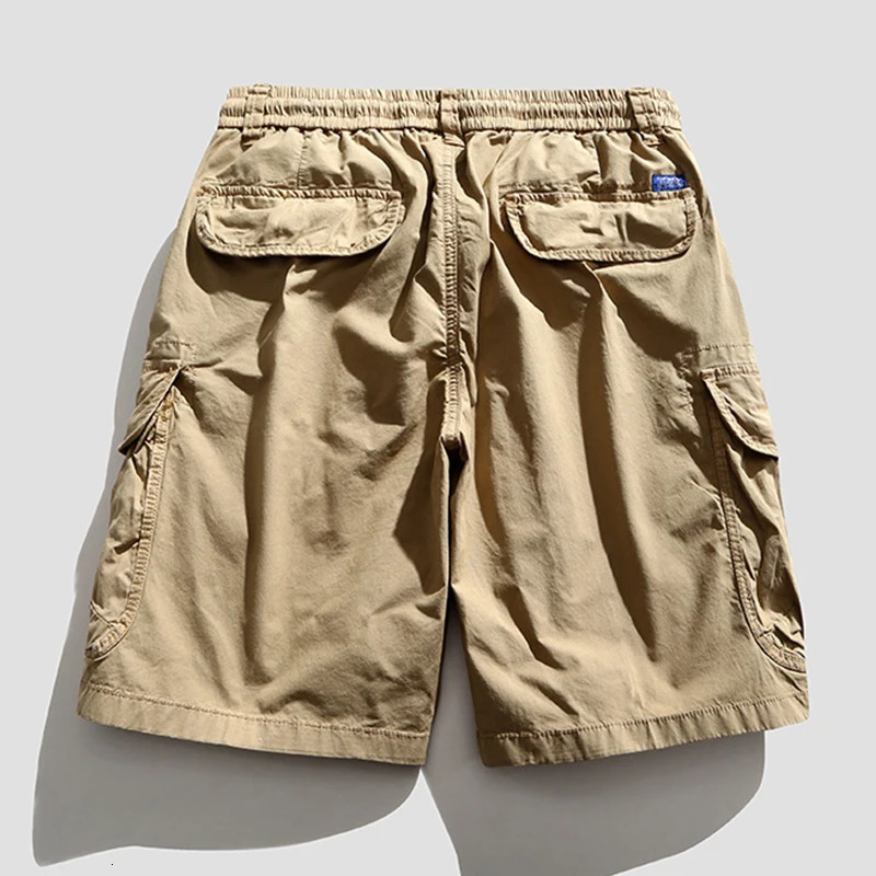 Mens summer retro cotton cargo shorts mens multi pocket Bermuda beach shorts mens solid shorts 250321