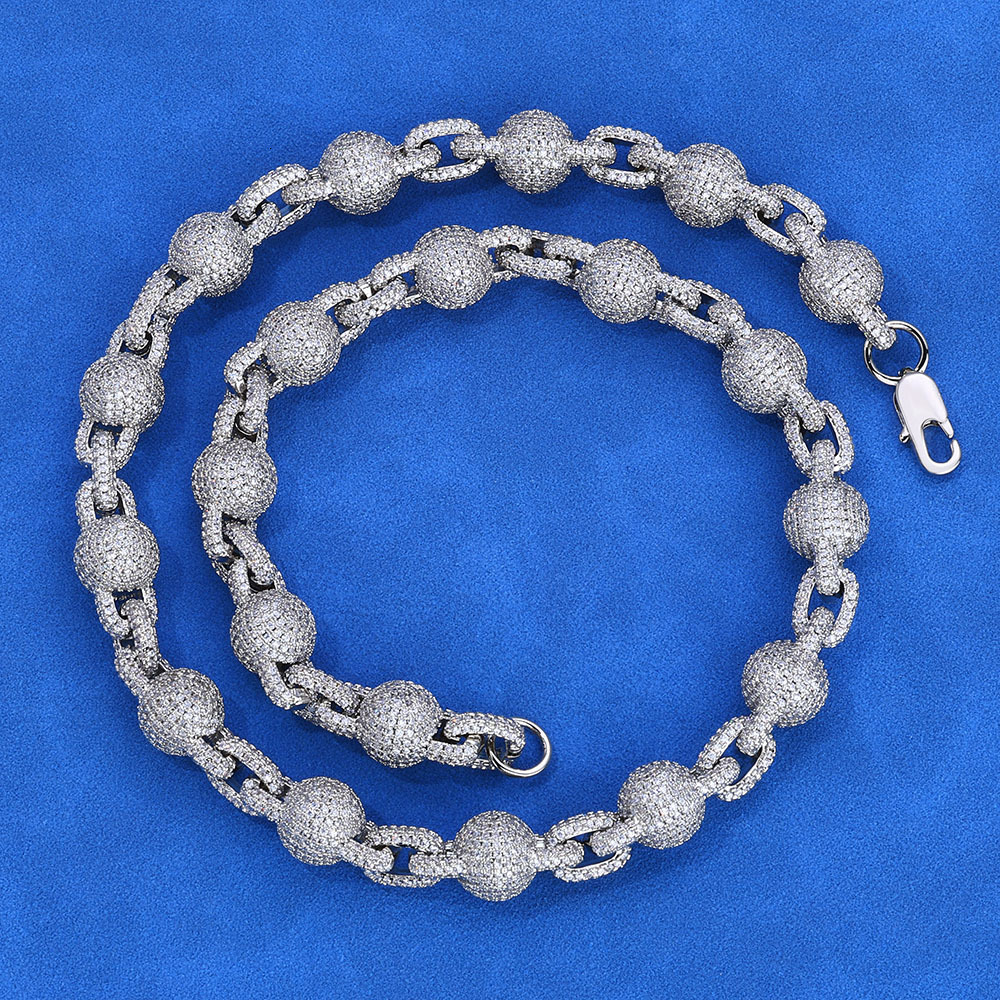 Hip hop accessory S925 silver moissanite bubble bead chain necklace accessories mens necklace