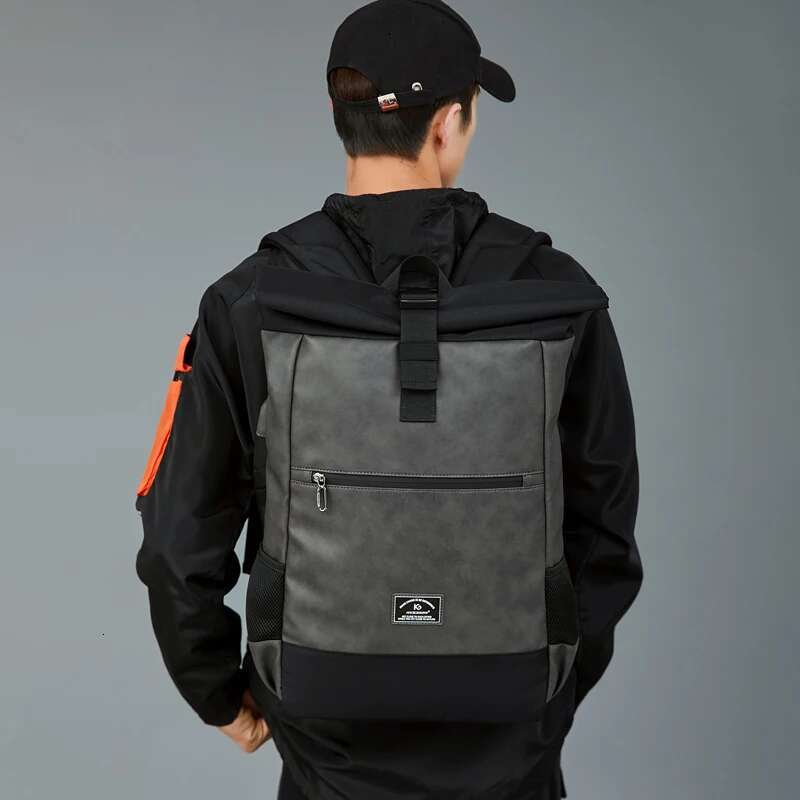 2025S Fashion Designer Waterproof Usb Computer Backpacks Bags Lightweight PU Leather Roll Top Rucksack For Women Men