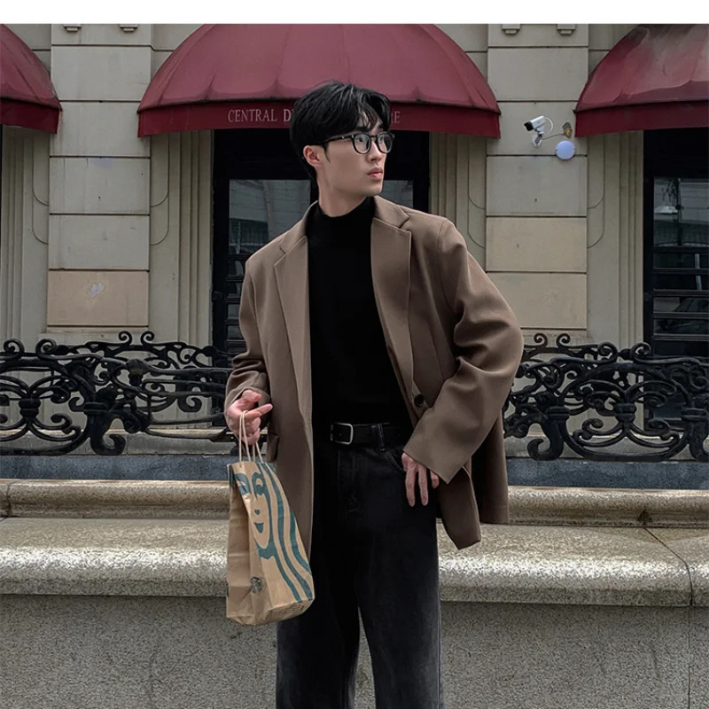 Oversized Korean Style Mens Loose Casual Small Suit Mens Autumn Padded Shoulder Suit Jacket Unisex Top 250321