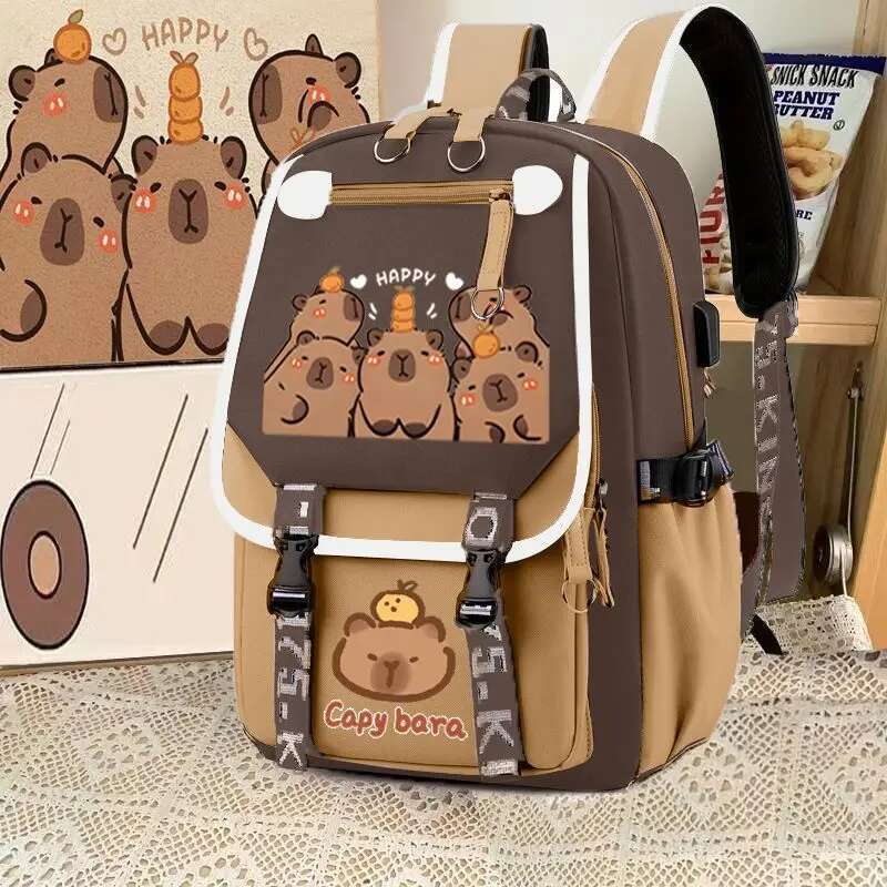 2025S Fashion Designer Capybara Computer Backpack College School Casual Daypack Teens Bag Large Capacity Adjustable Strap Schoolbag