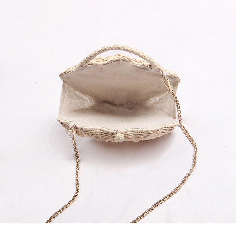 2025S Fashion Designer New Shell Shaped Chain Small Rattan Women S Ins Single Shoulder Hand Held Beach Vacation Bag Grass Woven Bag