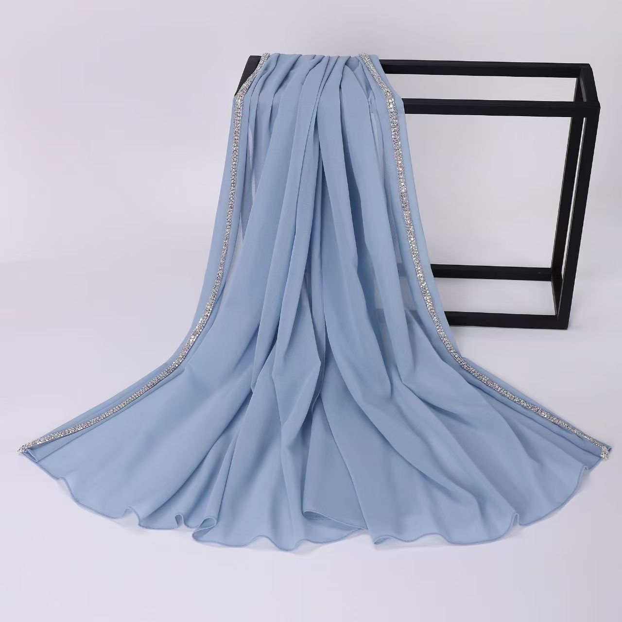 T342 New Highlight Diamond Long Edge Chiffon Scarf Hui Gauze Scarf Malay Headscarf