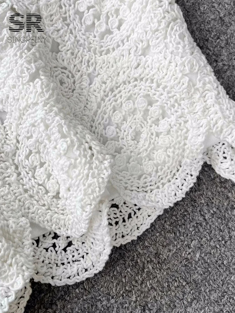 SINGREENY Knitted Two Piece Womens Summer Vacation Backless Tank Top Elastic Waist Shorts Hollow Y2K Beach Style Set 250409