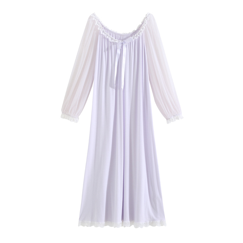 X203 Spring and Autumn Long Sleeve French Lace Home High-end Sexy Pajamas Sweet Girl Long Dress