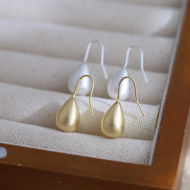 Korea fashion jewelry 14K gold plated simple metal drop brushed earrings elegant womens daily work accessories 250319