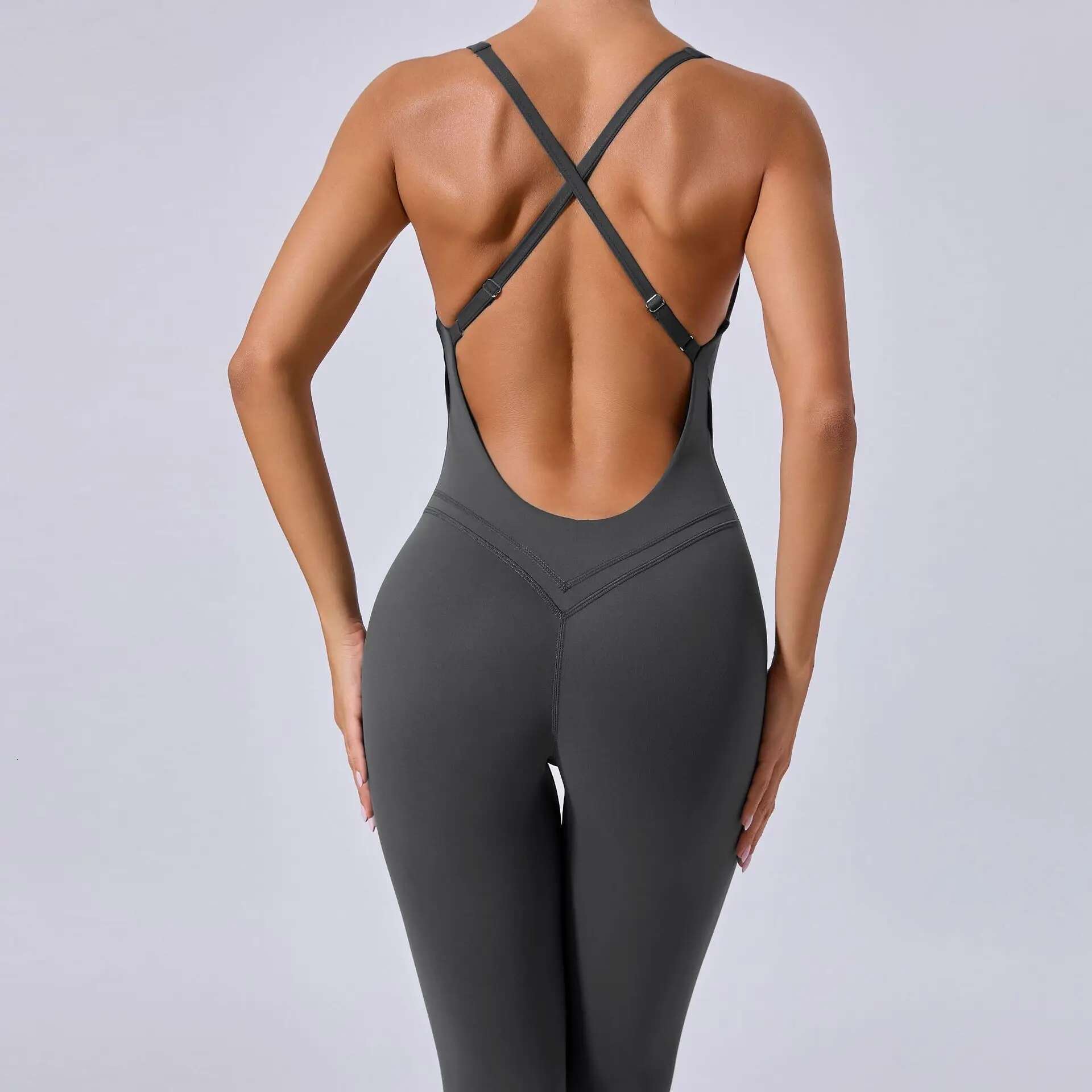 Rompers Yoga Sets Solid Black Hollow Out Bandage Backless Cross Jumpsuit for Women Fiess One-piece Gym Clothing Tracksuit
