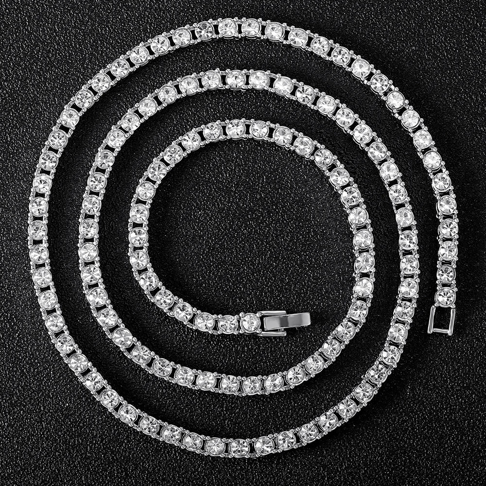 Classic 4MM Tennis Chain Ice Out Bracelet Mens Fashion Hip Hop Jewelry Womens 81618202430 Inch Necklace 250313