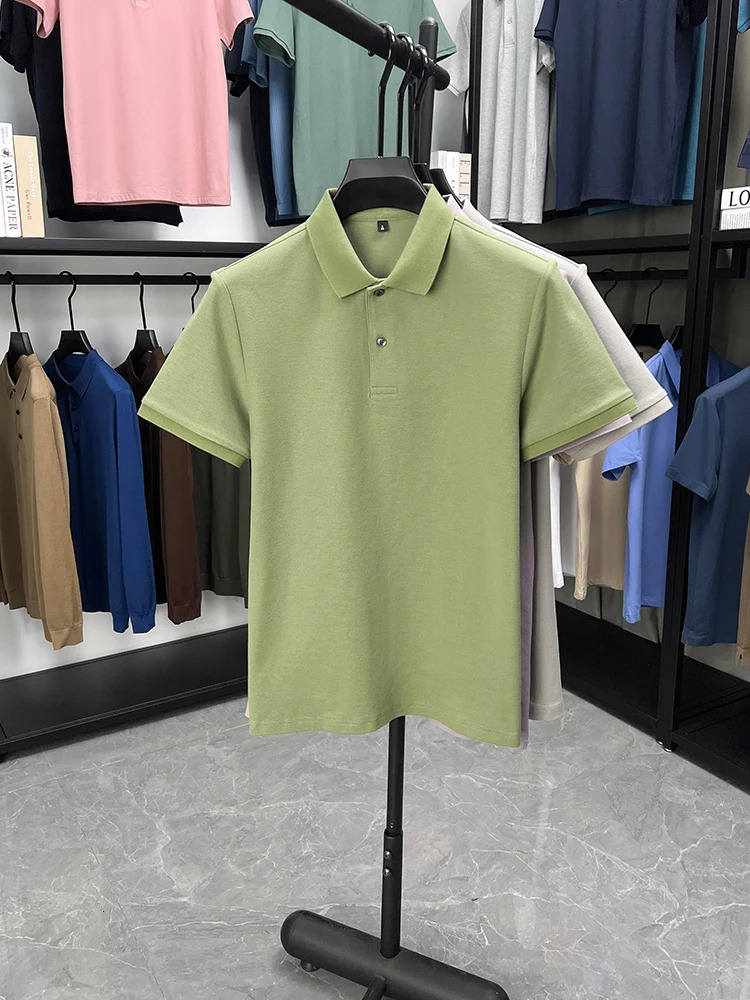 High quality solid color short sleeve polo shirt 100% pure cotton mens T-shirt simple solid color high-end business casual top 250322