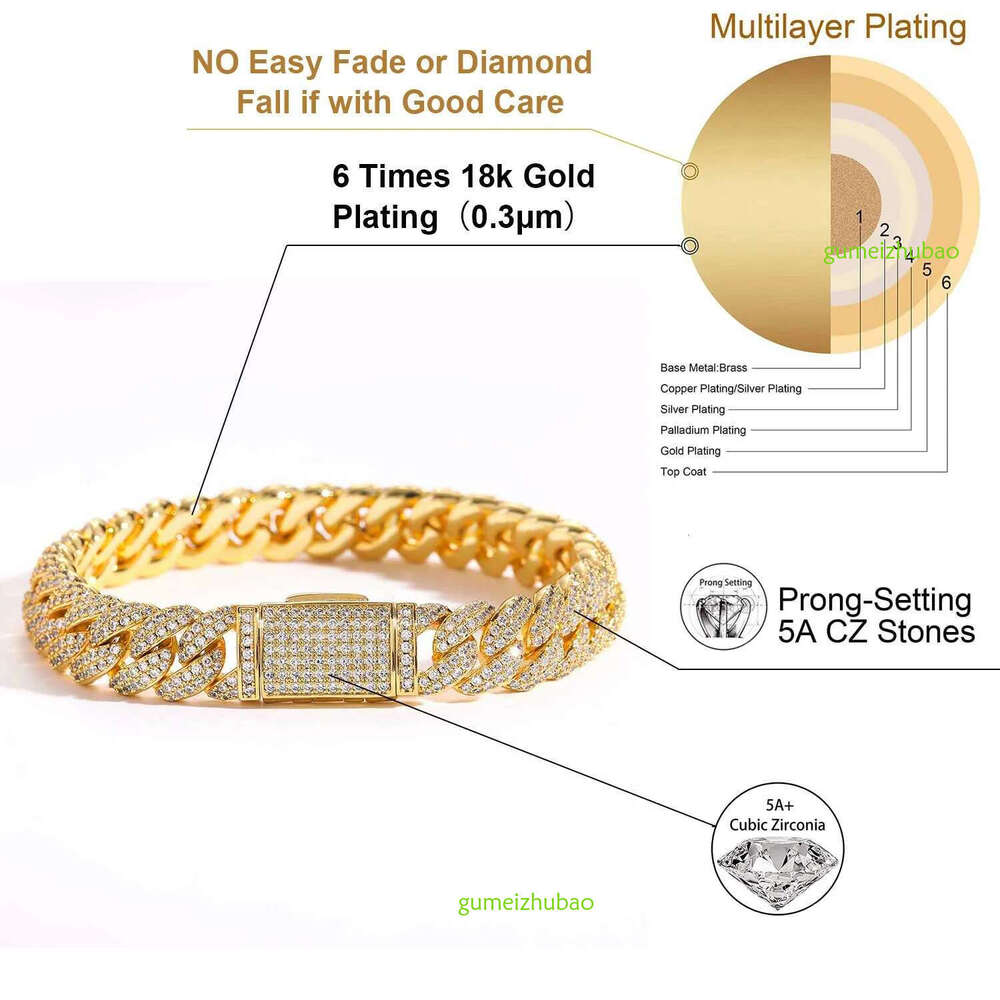 Jewelry Bg CZ k Two Row Zircon Copper Miami Cuban Bracelet Iced Out Hip Hop Men Women