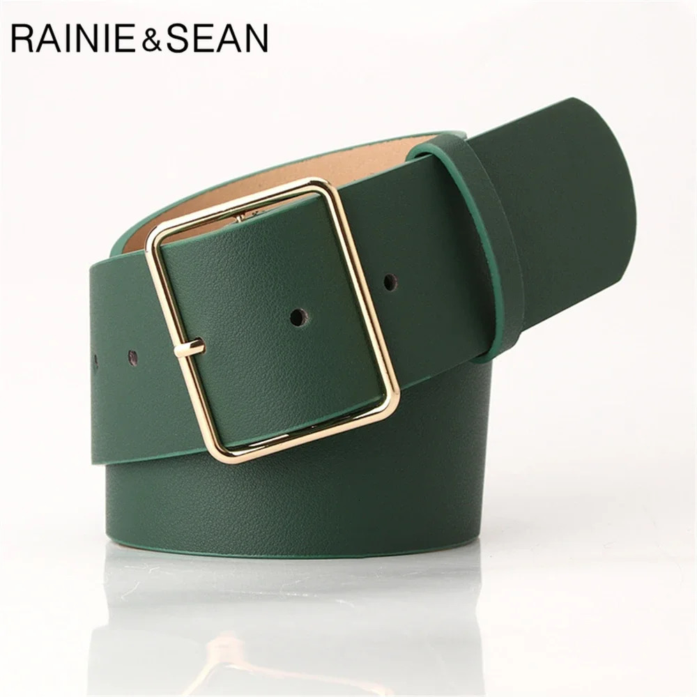 RAINIE SEAN Army Green Women Belt Ladies Waist Belt for Trousers Casual Pin Buckle Pu Leather Wide Belt Women Accessories 104cm 250322