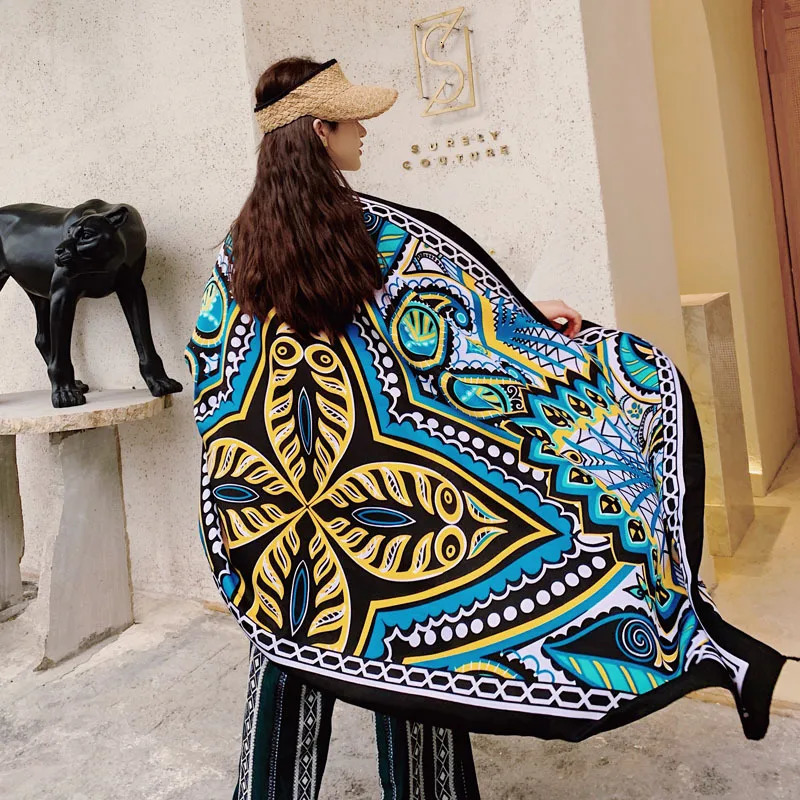 Women Ethnic Shawl Scarf Beach Desert Sunscreen Silk Scarves Red Big Bandelet Female Travel Po Dual-use Sunshade Coat 250318