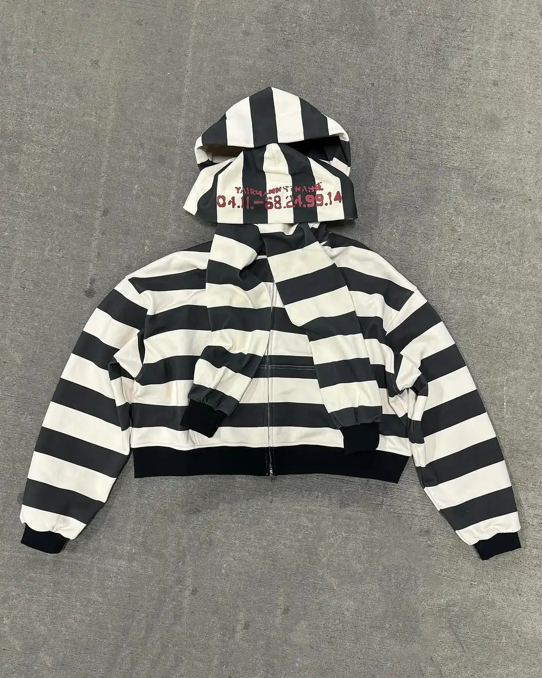 2025 Black White Stripe Prison Style Double Cuff Double Niche n Autumn Hoodie Mens Loose Casual Sports Street Clothes 250322