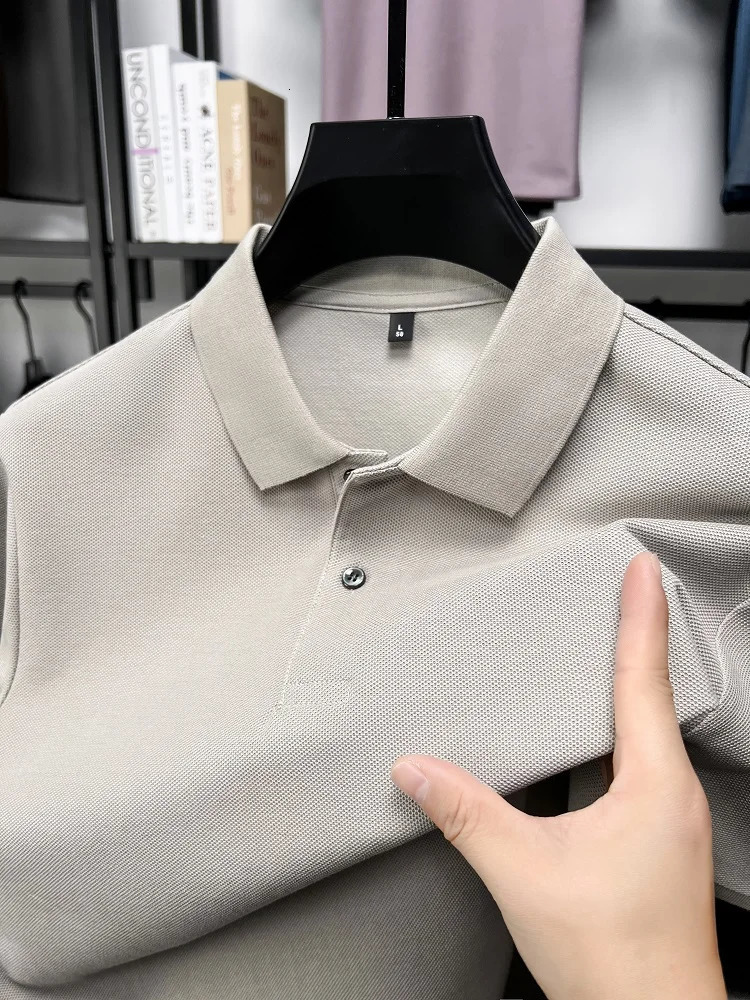 High quality solid color short sleeve polo shirt 100% pure cotton mens T-shirt simple solid color high-end business casual top 250322