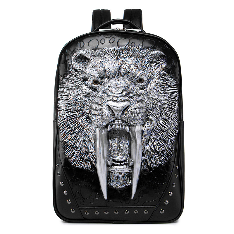 2025S Fashion Designer New Large Capacity Outdoor Travel PU Waterproof Computer Backpack Animal Stereoscopic Swordtooth Tiger Men S Bag