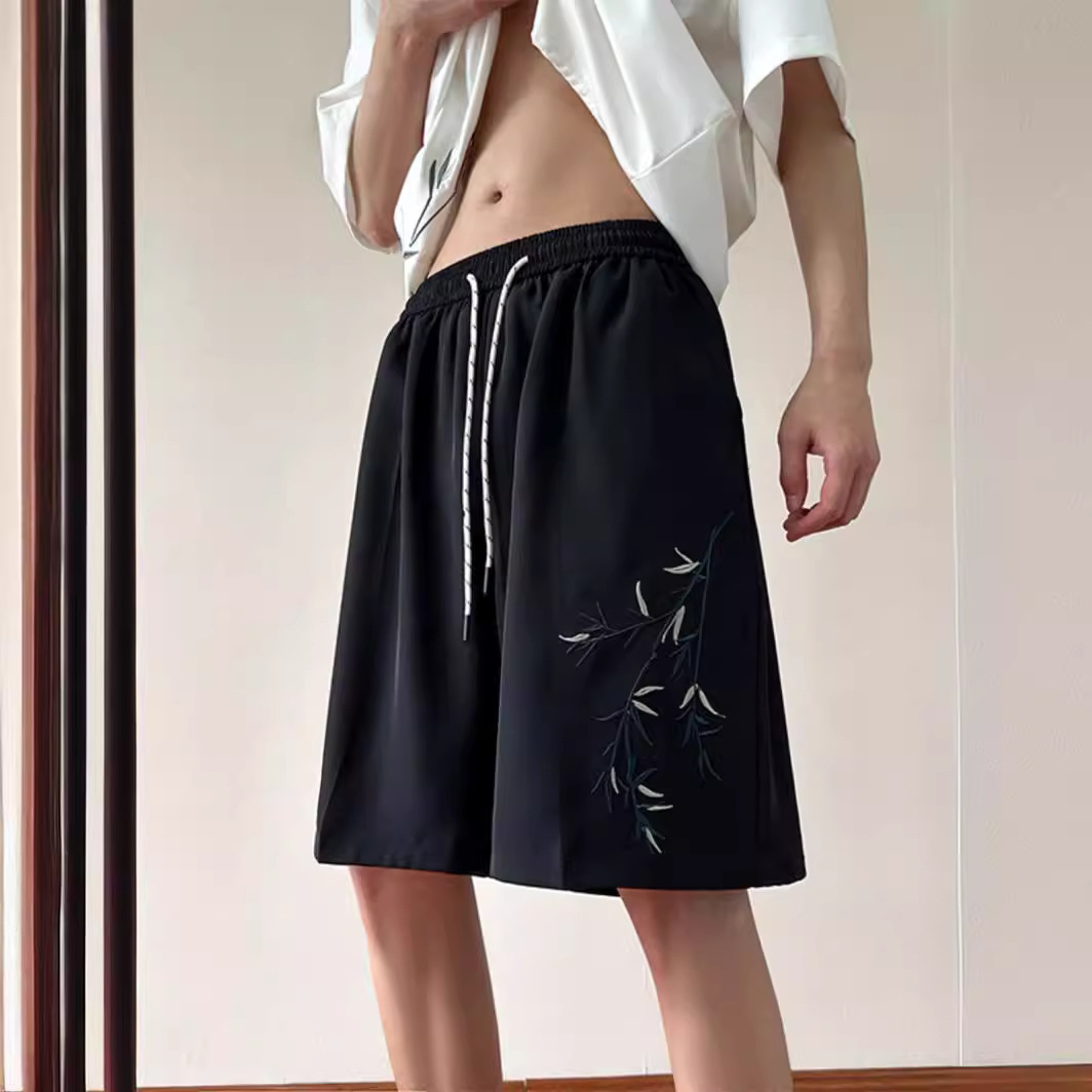 2025S Fashion Designer New Bamboo Leaf Shorts For Men Summer Thin And Loose Casual Shorts Trendy Brand Plus Size Chinese Style Sports Five Quarter Pan