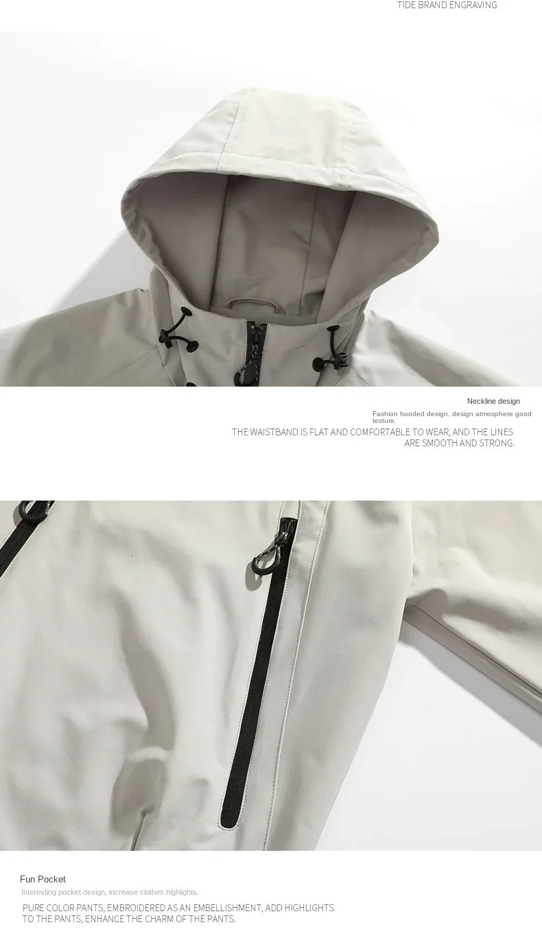 Autumn mens assault suit solid color waterproof and windproof outdoor cycling sports hooded windproof mens loose jacket 250321