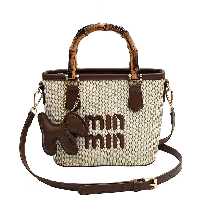 Free Shipping Free Shipping Drawstring Designers For Womens 2025 New Spring Fashion Weaving Bamboo Basket Water Bucket Handheld Single Shoulder Diagon