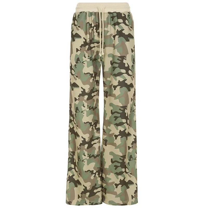 Camouflage Two-piece Personality Set Leisure Street Sports Set Short Waist Hooded Cardigan Jacket And Long And Wide Leg Pant 250322