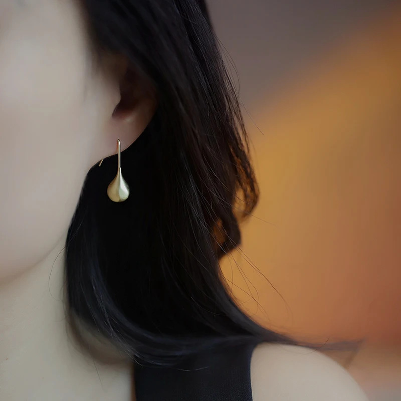 Korea fashion jewelry 14K gold plated simple metal drop brushed earrings elegant womens daily work accessories 250319