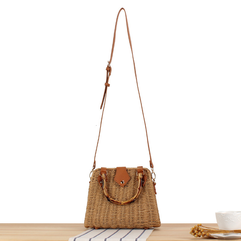 2025S Fashion Designer Literary And Pastoral Style High End Paper Rope Bag New Single Shoulder Hand Held Imitation Bamboo Handle Woven Bag