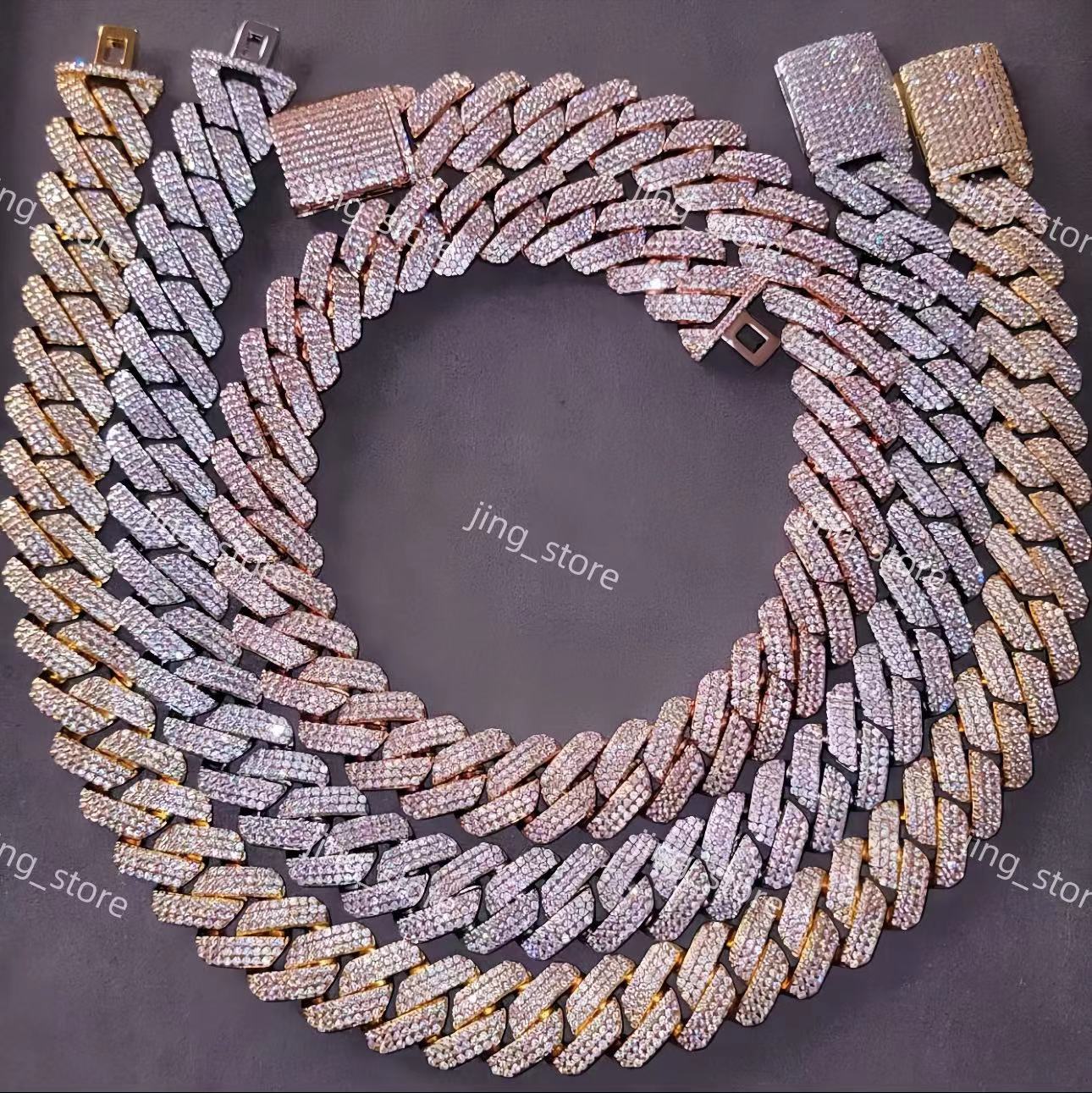 necklace moissanite chain cuban link bracelet designer jewelry rose gold 20mm Width 3 Row hop hip jewelry iced Out moissanite chain designer gift jewe