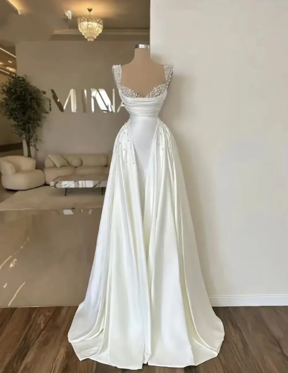 Prom Dresses Party Evening Gown Formal Mermaid Sweetheart Sleeveless Satin White Ivory Custom Plus Size Zipper Lace Up New Pearls