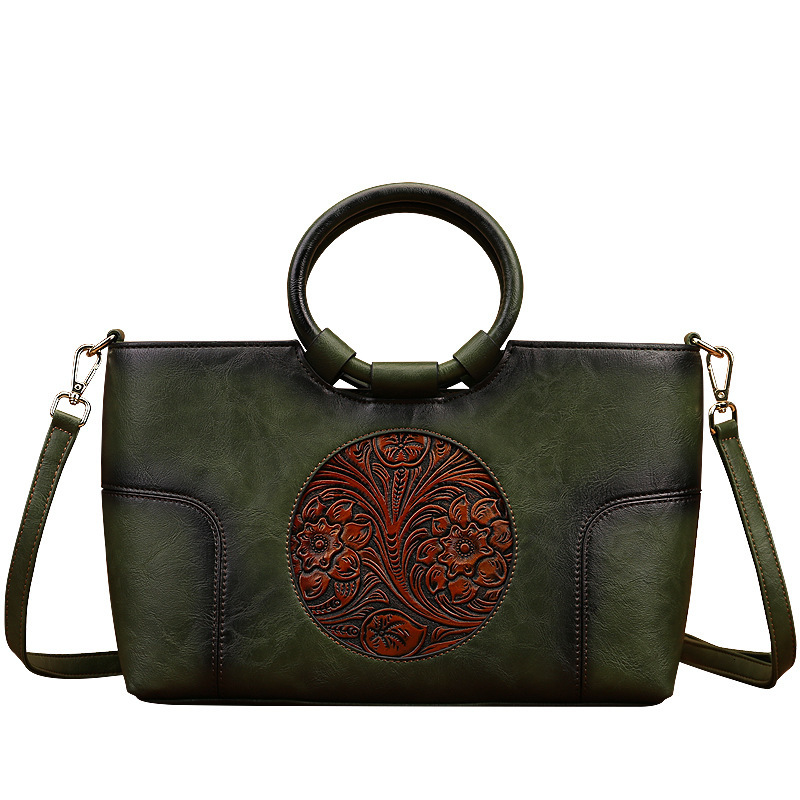 2025S Fashion Designer Fashionable PU Women Emed Handbag Contrast Color Temperament Mom S Literary And National Style Small Square Bag