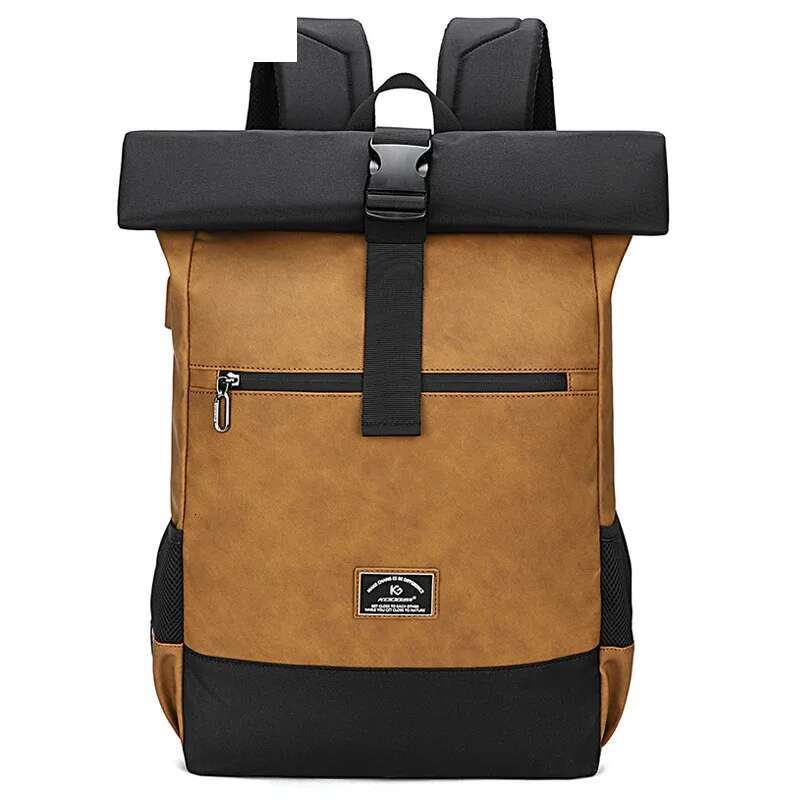 2025S Fashion Designer Waterproof Usb Computer Backpacks Bags Lightweight PU Leather Roll Top Rucksack For Women Men